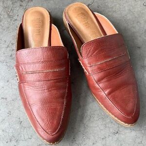Mi.iM Rust Brown Leather Pointed Toe Mules Slip On Flat Backless Slides Womens 8